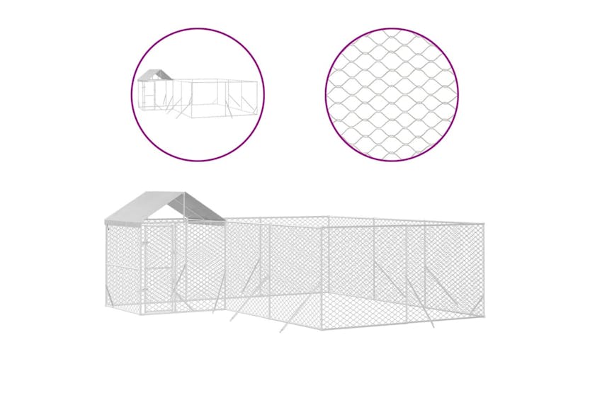 Vidaxl 3190471 Outdoor Dog Kennel With Roof Silver 6x6x2.5 M Galvanised Steel