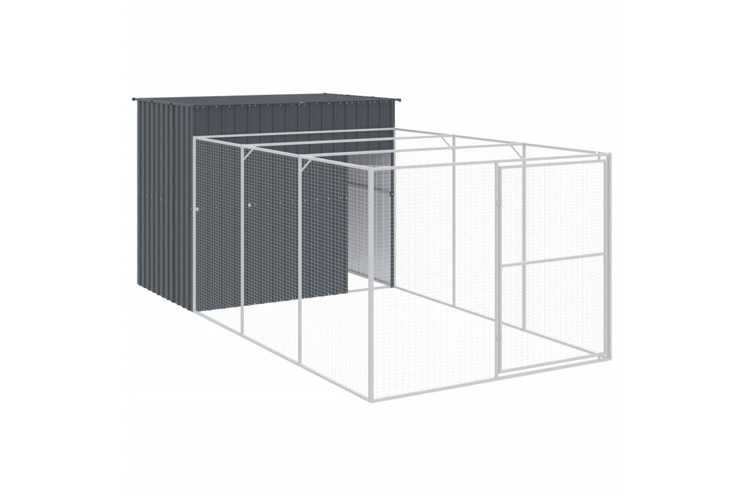 vidaXL 3189120 Dog House With Run Anthracite 214x457x181cm Galvanised Steel