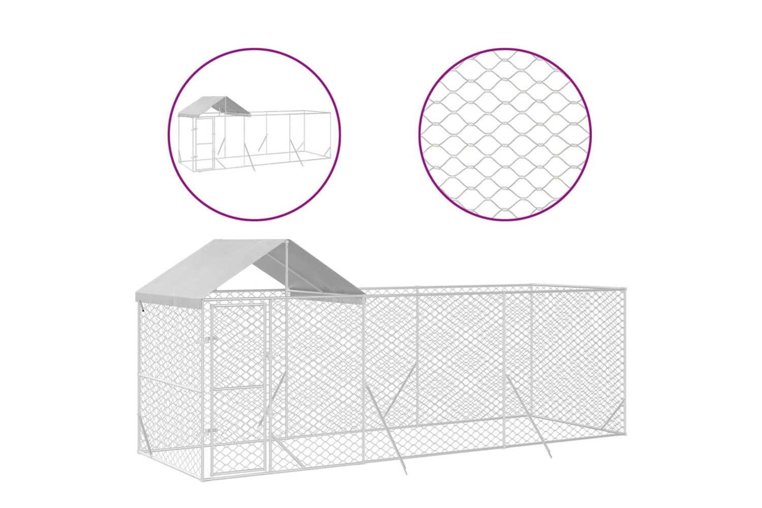 vidaXL 3190467 Outdoor Dog Kennel With Roof Silver 6x2x2.5 M Galvanised Steel