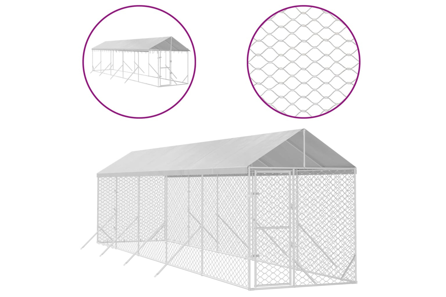 vidaXL 3190484 Outdoor Dog Kennel With Roof Silver 2x10x2.5 M Galvanised Steel
