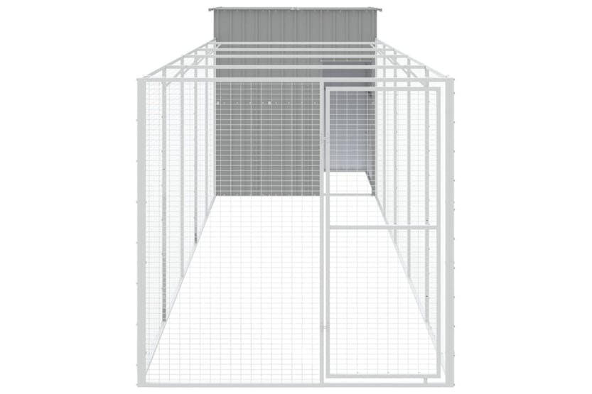 Vidaxl 3189105 Dog House With Run Light Grey 165x659x181 Cm Galvanised Steel