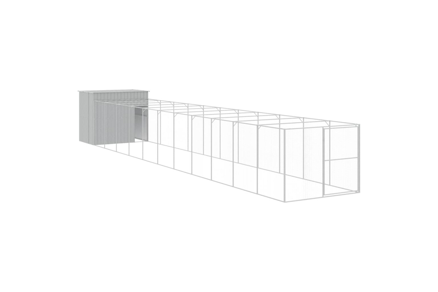 vidaXL 3189130 Dog House With Run Light Grey 214x1273x181cm Galvanised Steel