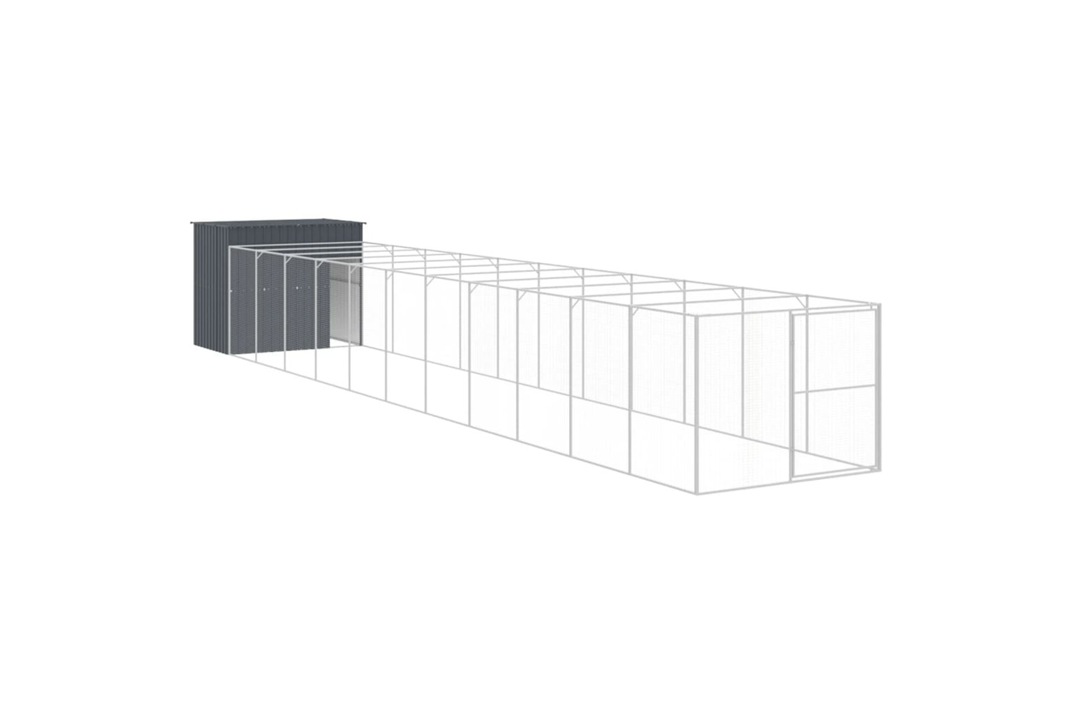 vidaXL 3189124 Dog House With Run Anthracite 214x1273x181cm Galvanised Steel
