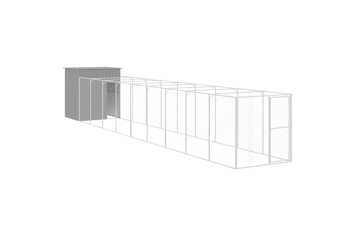 vidaXL 3189107 Dog House With Run Light Grey 165x1067x181cm Galvanised Steel