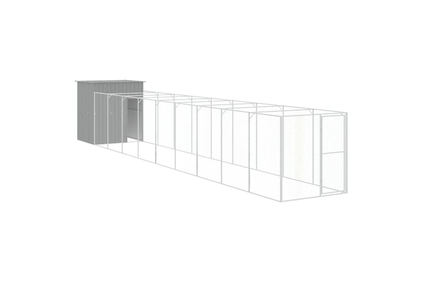 Vidaxl 3189107 Dog House With Run Light Grey 165x1067x181 Cm Galvanised Steel