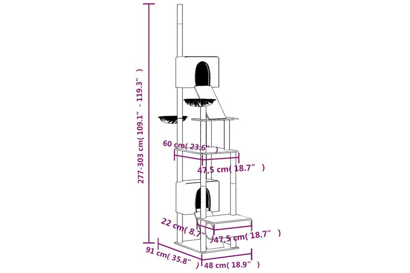 Vidaxl 171612 Floor To Ceiling Cat Tree Cream 277-303 Cm