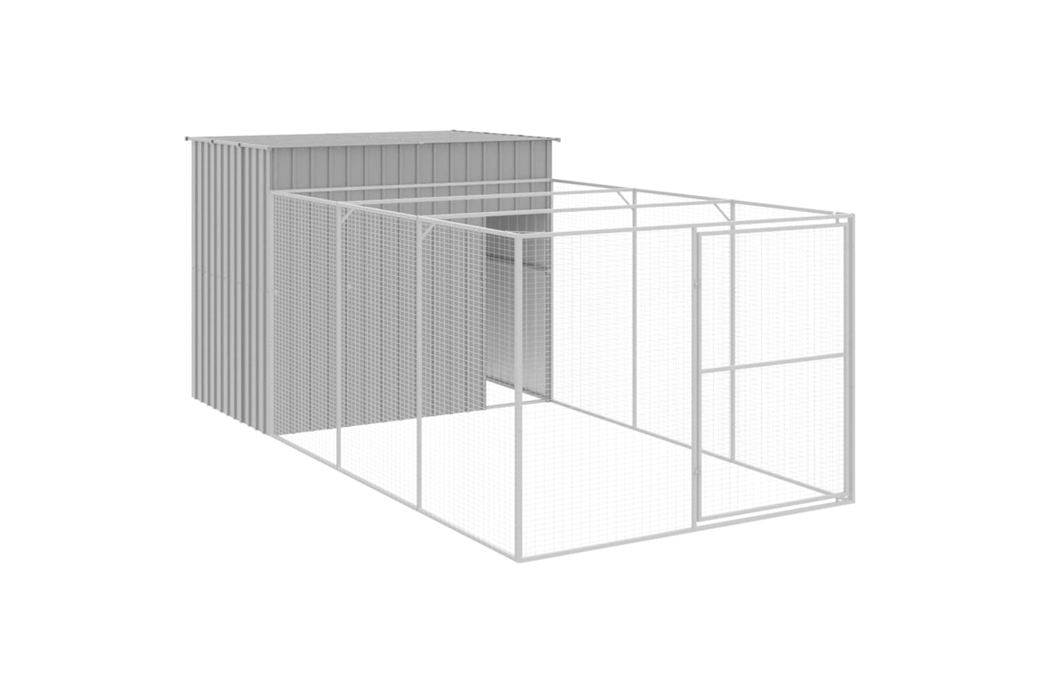 vidaXL 3189126 Dog House With Run Light Grey 214x457x181cm Galvanised Steel