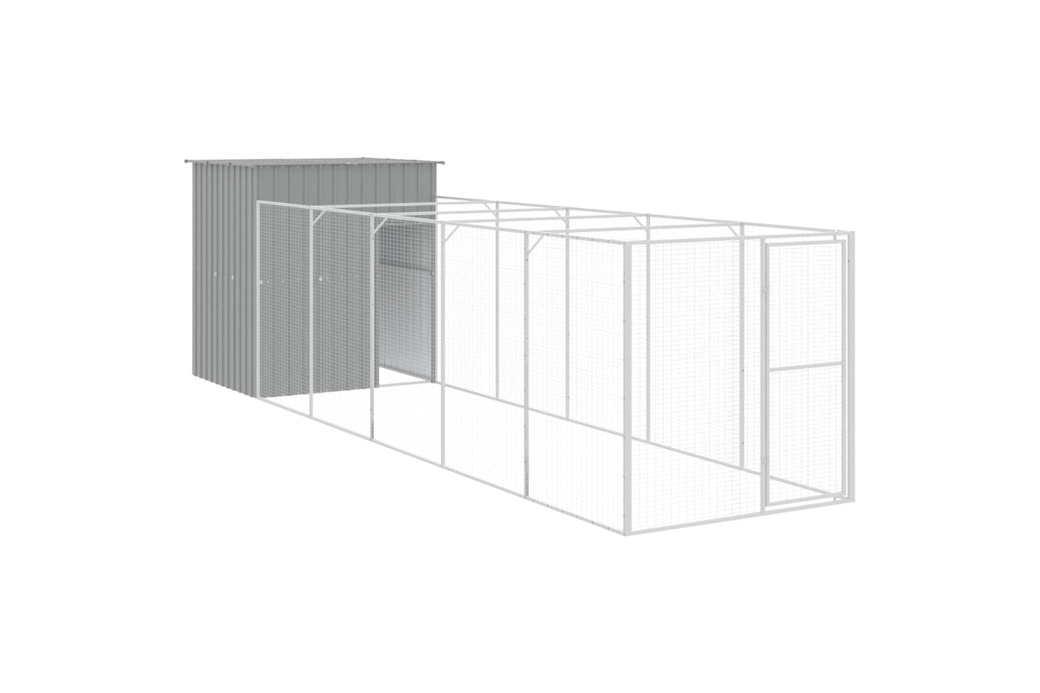vidaXL 3189105 Dog House With Run Light Grey 165x659x181cm Galvanised Steel