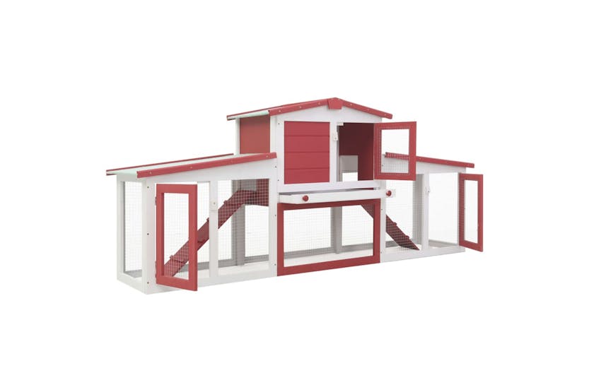 Vidaxl 170845 Outdoor Large Rabbit Hutch Red And White 204x45x85 Cm Wood