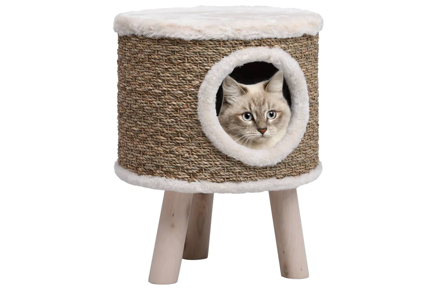 vidaXL 170970 Cat House With Wooden Legs 41cm Seagrass
