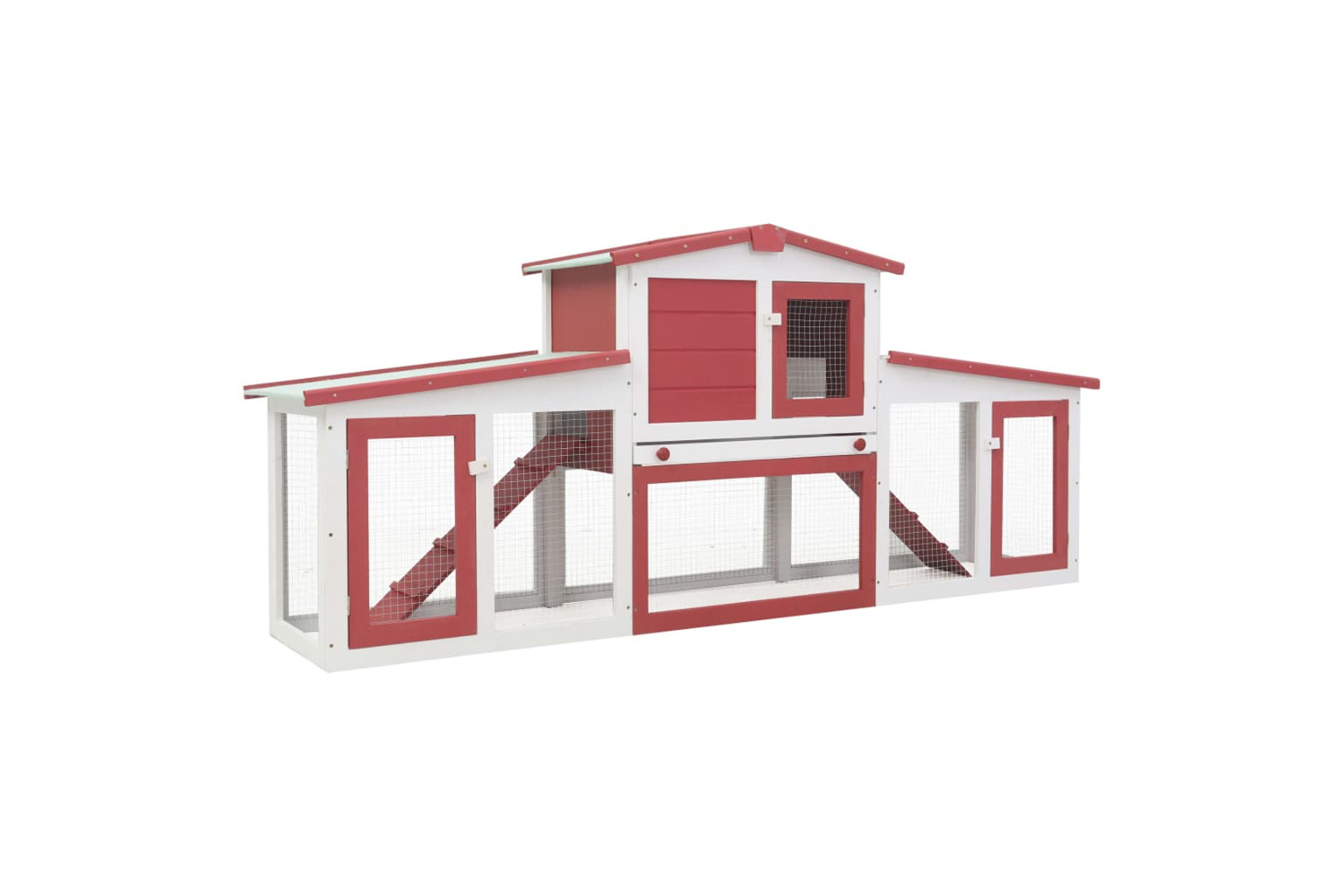 vidaXL 170845 Outdoor Large Rabbit Hutch Red And White 204x45x85cm Wood