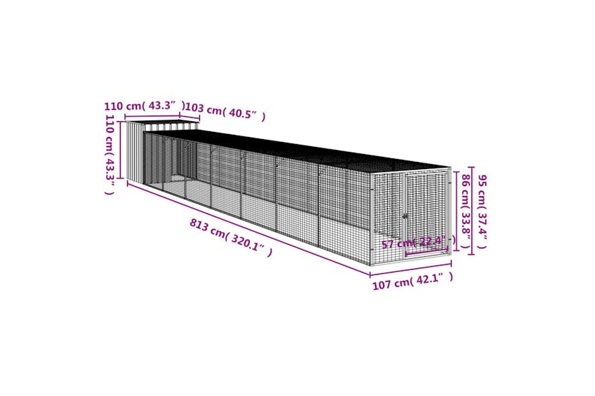 Vidaxl 3189091 Chicken Cage With Run Anthracite 110x813x110 Cm Galvanised Steel