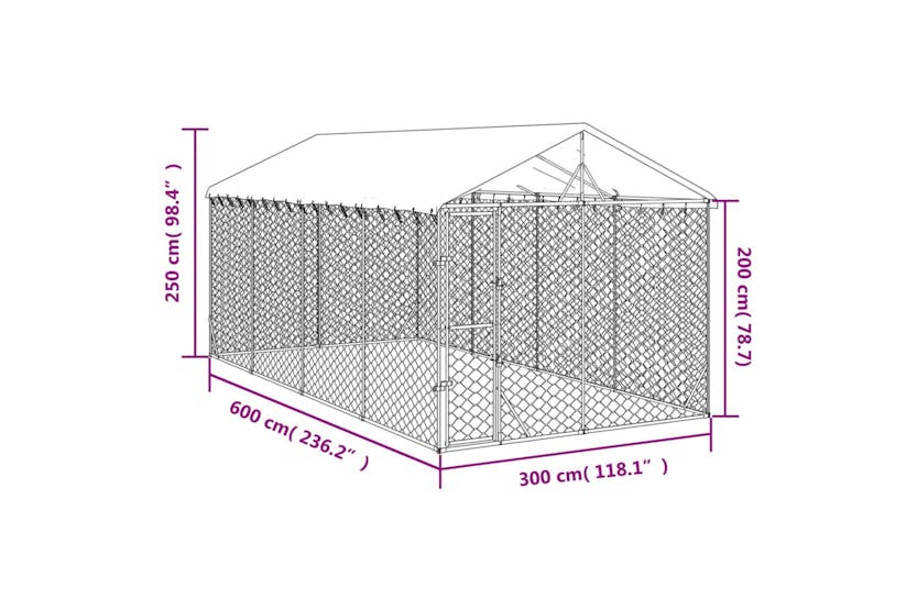 Vidaxl 3190488 Outdoor Dog Kennel With Roof Silver 3x6x2.5 M Galvanised Steel