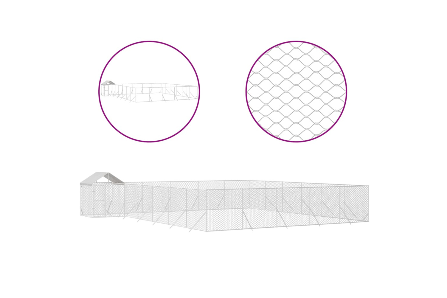 vidaXL 3190474 Outdoor Dog Kennel With Roof Silver 12x12x2.5 M Galvanised Steel