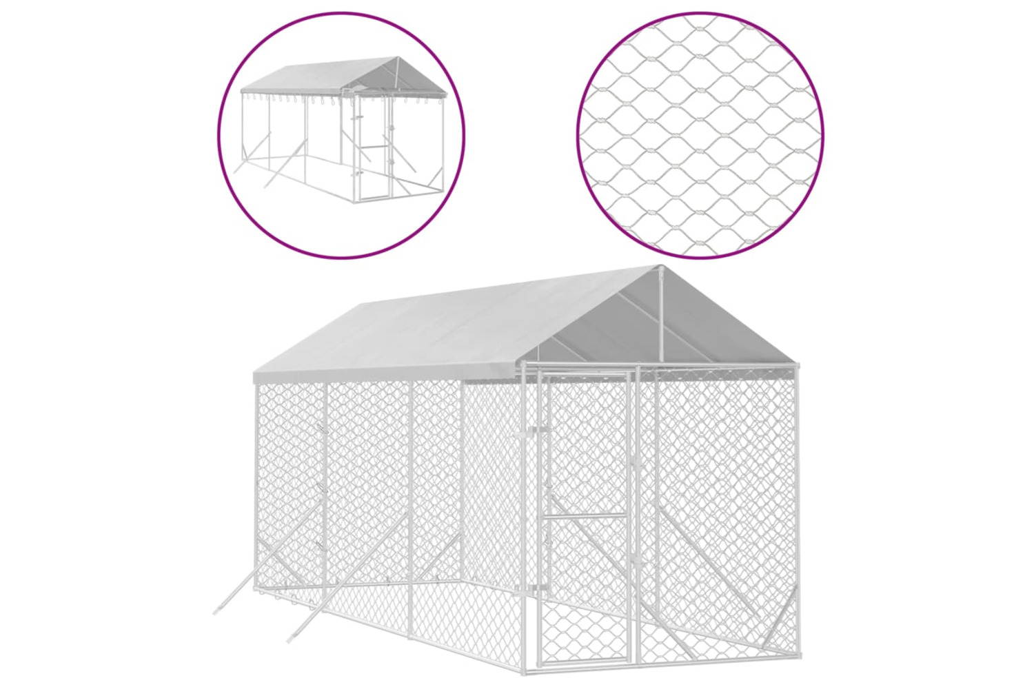 vidaXL 3190483 Outdoor Dog Kennel With Roof Silver 2x6x2.5 M Galvanised Steel