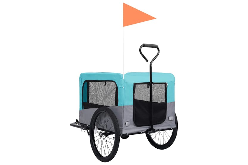 Vidaxl 92441 2-in-1 Pet Bike Trailer & Jogging Stroller Blue And Grey