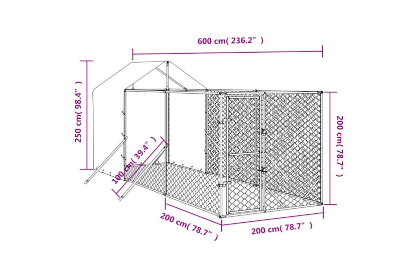 Vidaxl 3190475 Outdoor Dog Kennel With Roof Silver 2x6x2.5 M Galvanised Steel