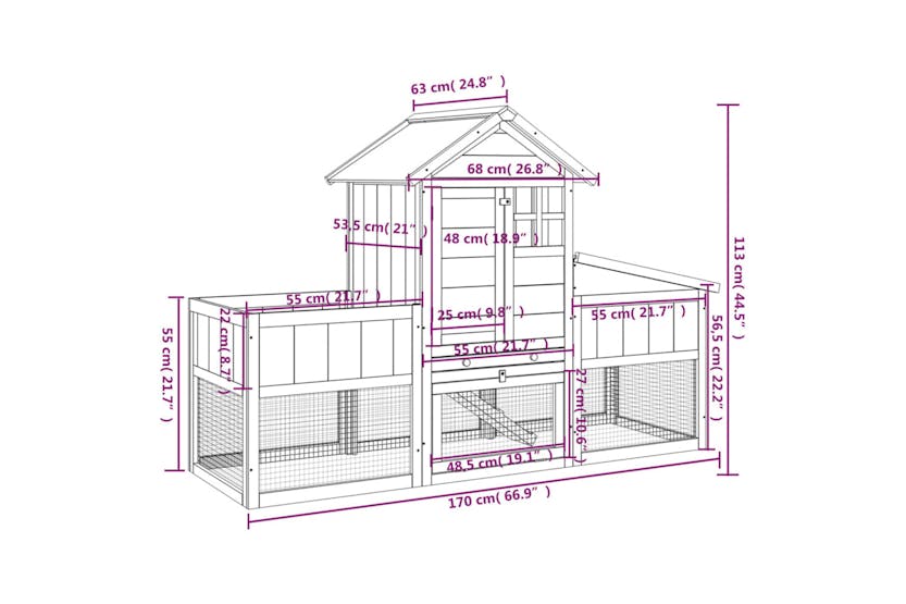 Vidaxl 172294 Rabbit Hutch Mocha 170x63x113 Cm Solid Wood Pine