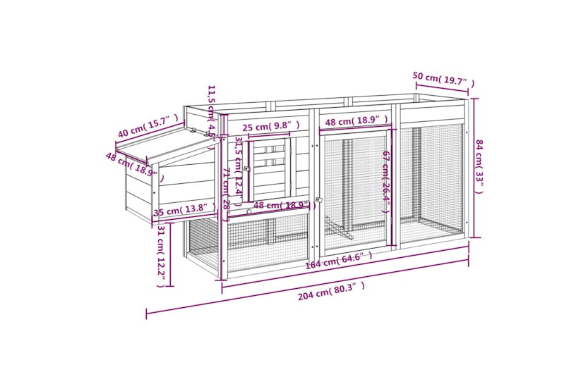 Vidaxl 172237 Chicken Coop Grey 204x50x84 Cm Solid Wood Pine