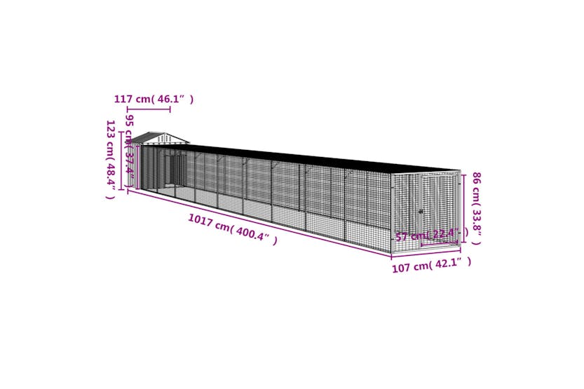 Vidaxl 3189077 Chicken Cage With Run Light Grey 117x1017x123 Cm Galvanised Steel