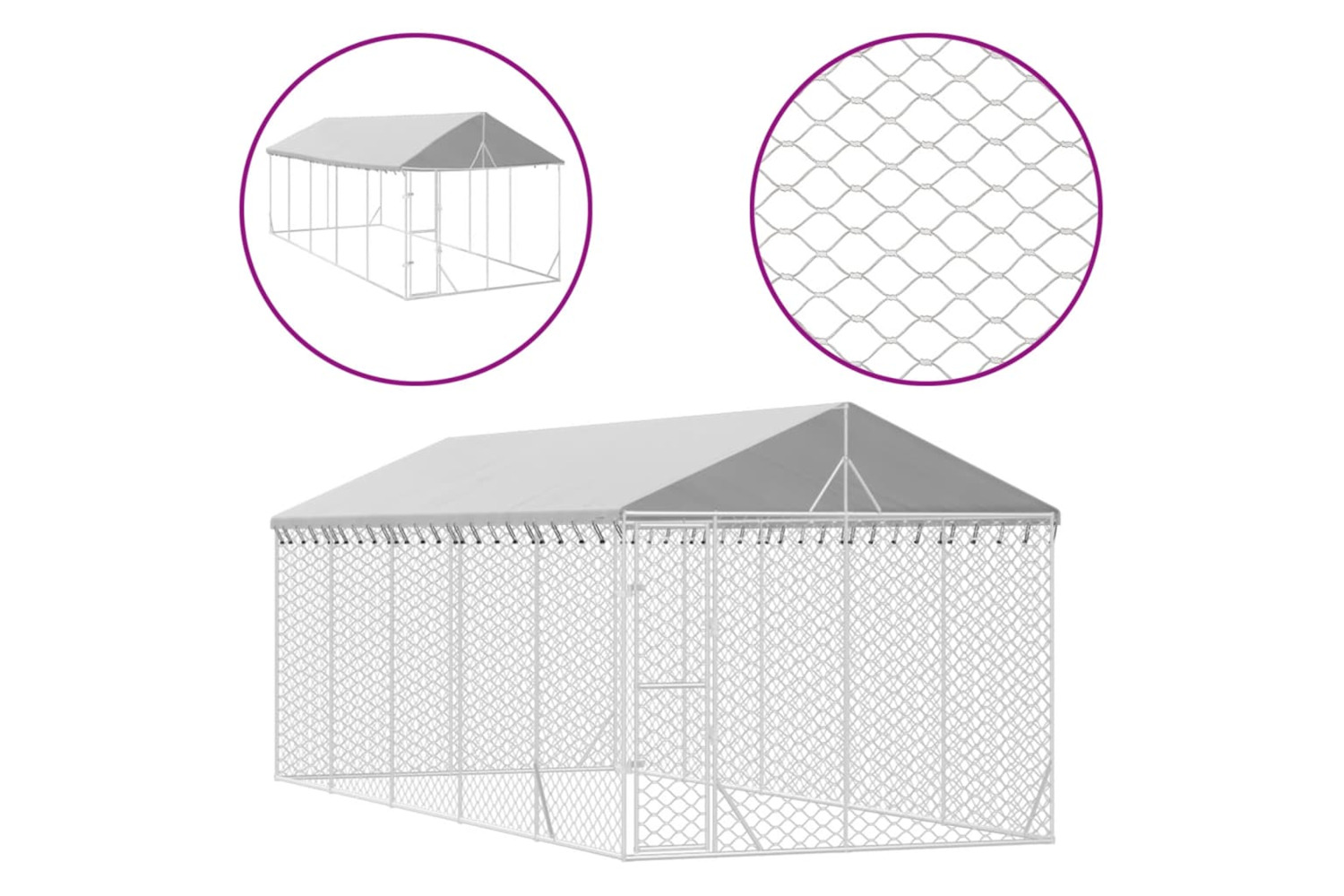 vidaXL 3190489 Outdoor Dog Kennel With Roof Silver 3x7.5x2.5 M Galvanised Steel