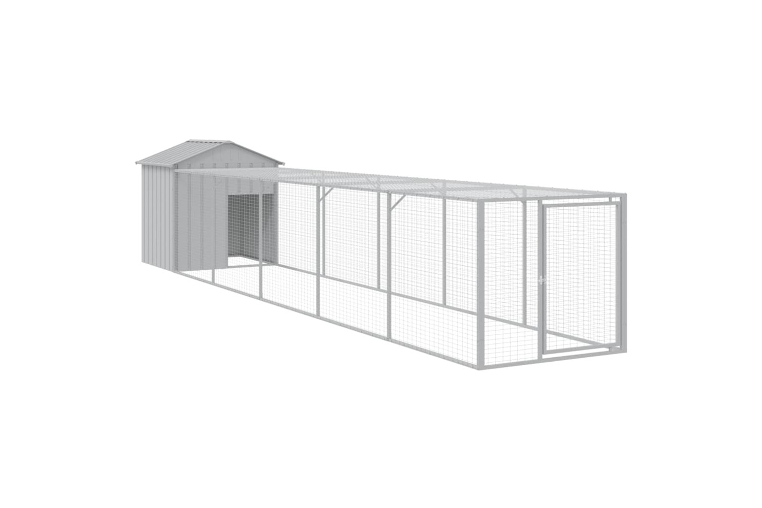 vidaXL 3189075 Chicken Cage With Run Light Grey 117x609x123cm Galvanised Steel