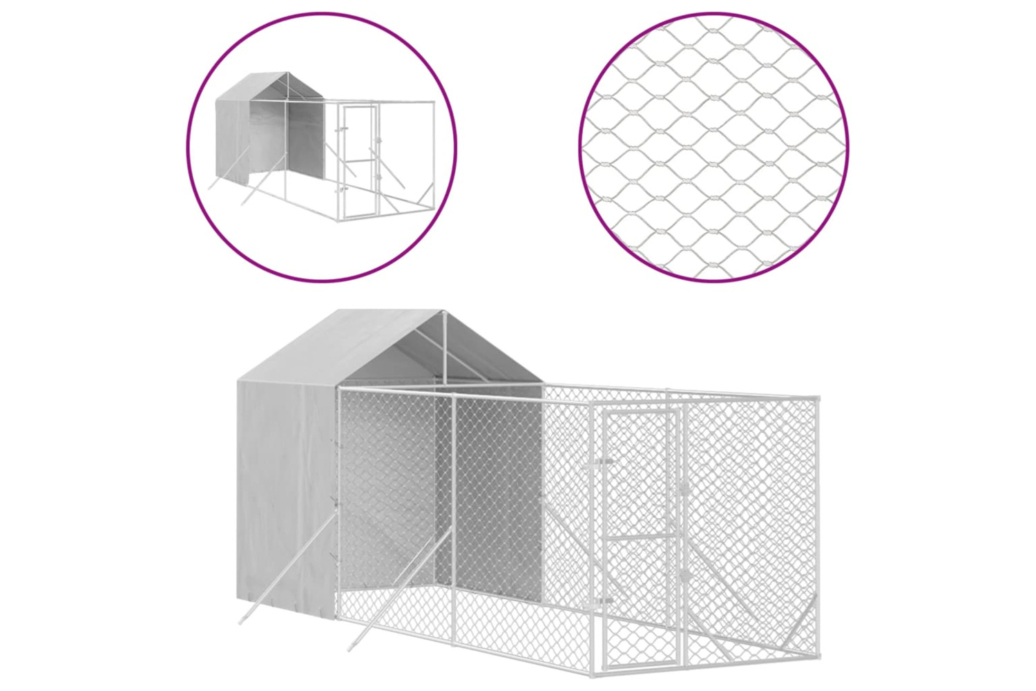 vidaXL 3190475 Outdoor Dog Kennel With Roof Silver 2x6x2.5 M Galvanised Steel
