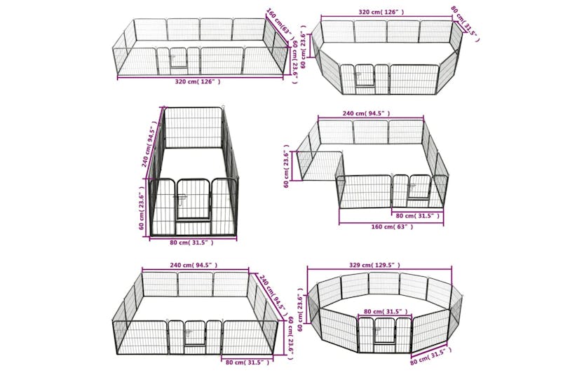 Vidaxl 170573 Dog Playpen 12 Panels Steel 80x60 Cm Black