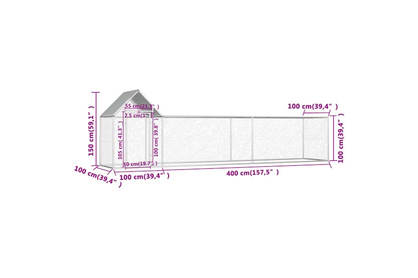 Vidaxl 144555 Chicken Coop 5x1x1.5 M Galvanised Steel