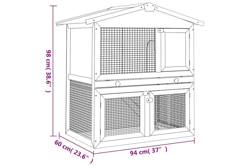 Vidaxl 170838 Outdoor Rabbit Hutch 3 Doors Brown Wood