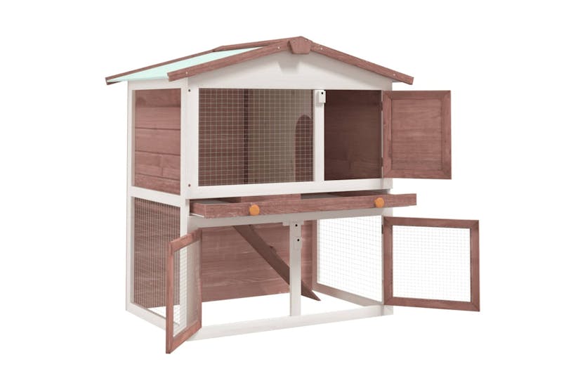 Vidaxl 170838 Outdoor Rabbit Hutch 3 Doors Brown Wood