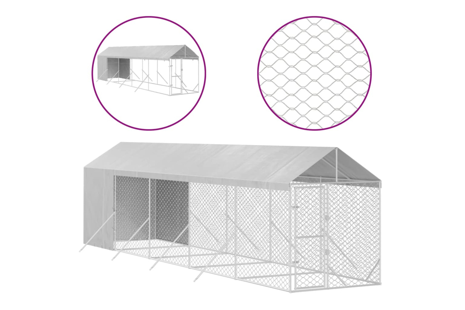 vidaXL 3190492 Outdoor Dog Kennel With Roof Silver 2x10x2.5 M Galvanised Steel