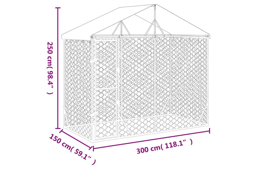 Vidaxl 153680 Outdoor Dog Kennel With Roof Silver 3x1.5x2.5 M Galvanised Steel