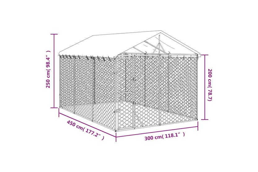 Vidaxl 3190487 Outdoor Dog Kennel With Roof Silver 3x4.5x2.5 M Galvanised Steel