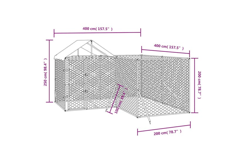 Vidaxl 3190470 Outdoor Dog Kennel With Roof Silver 4x4x2.5 M Galvanised Steel