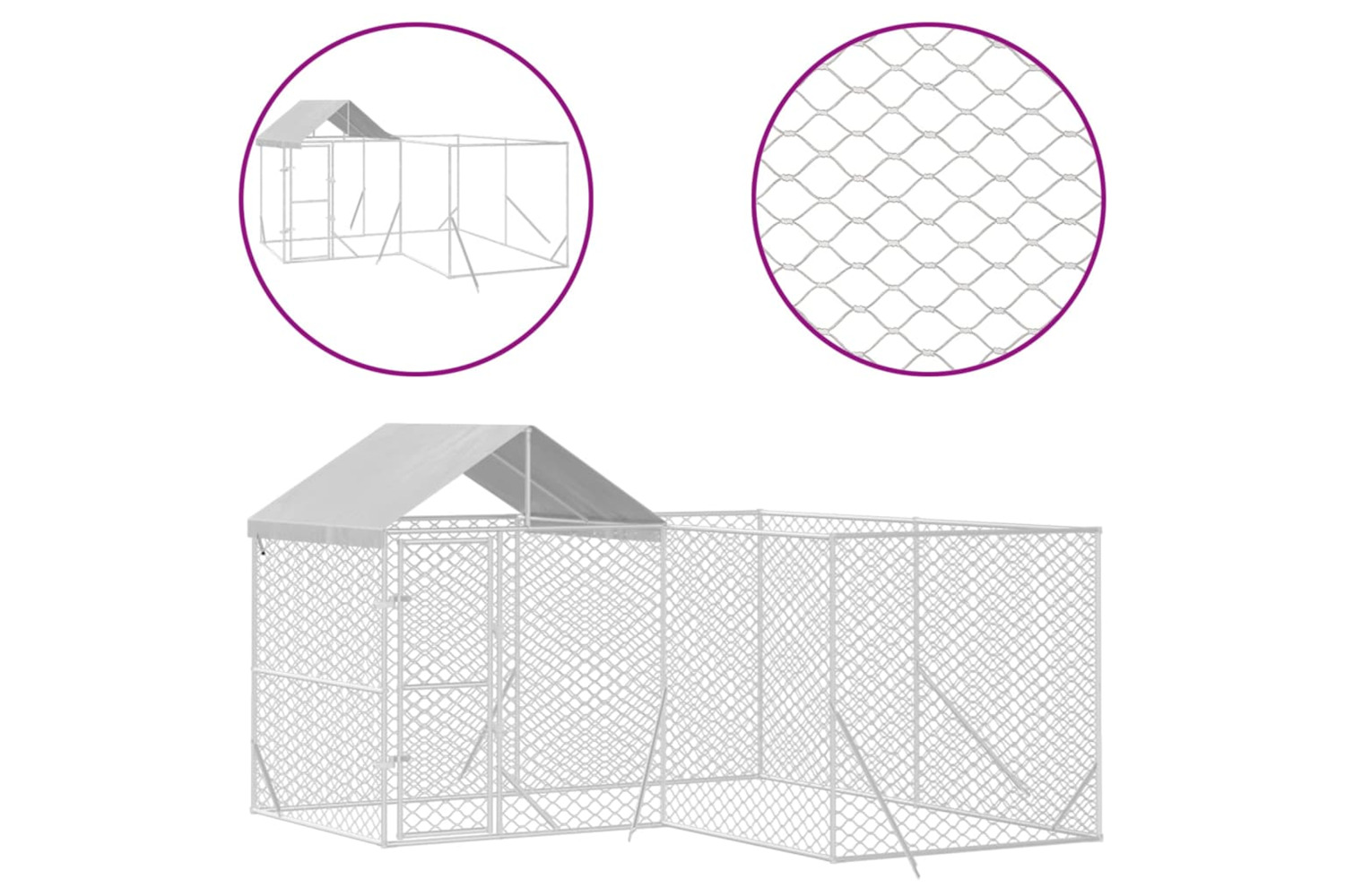 vidaXL 3190470 Outdoor Dog Kennel With Roof Silver 4x4x2.5 M Galvanised Steel
