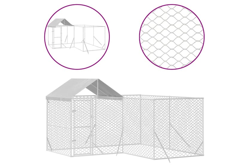 Vidaxl 3190470 Outdoor Dog Kennel With Roof Silver 4x4x2.5 M Galvanised Steel