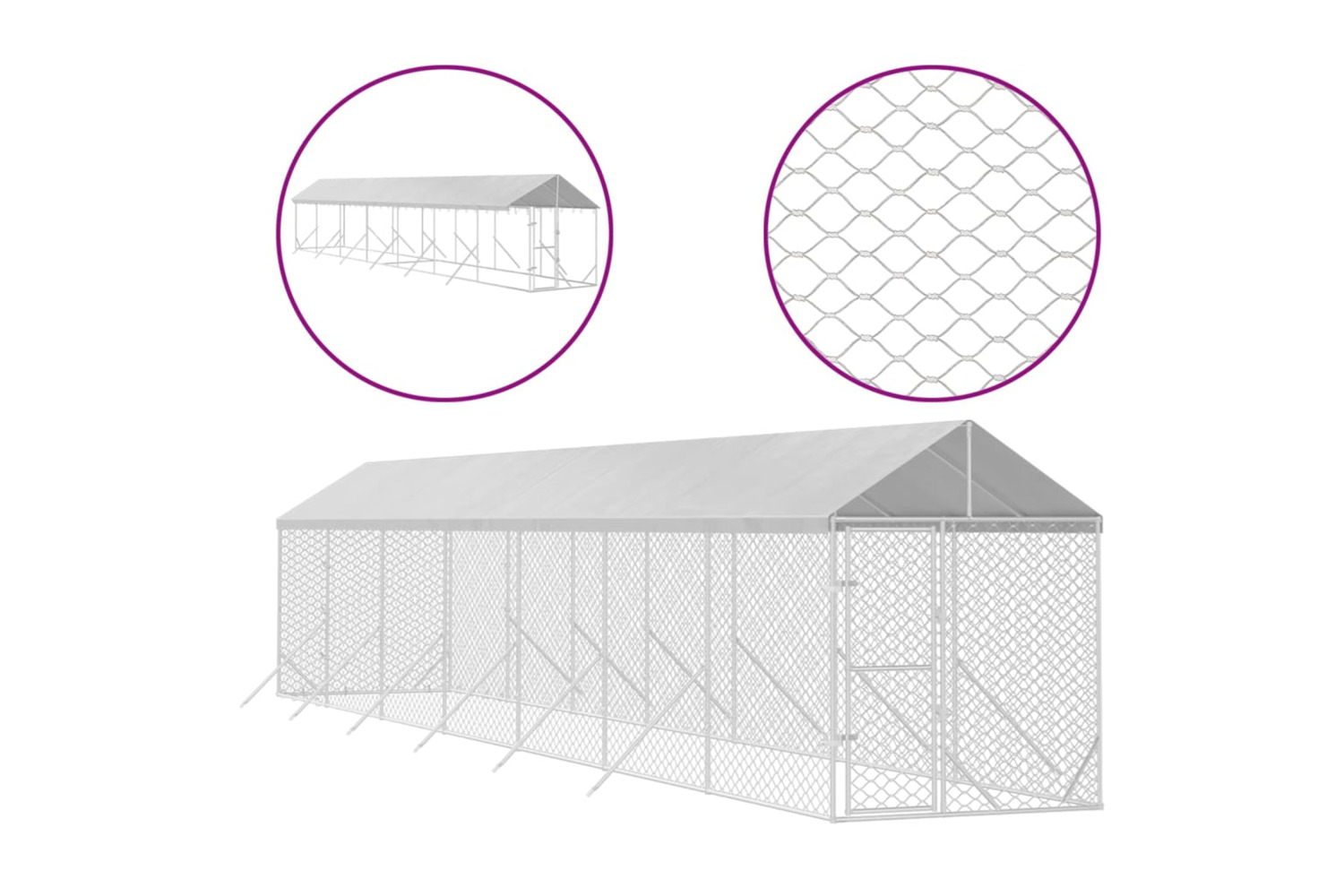 vidaXL 3190485 Outdoor Dog Kennel With Roof Silver 2x14x2.5 M Galvanised Steel