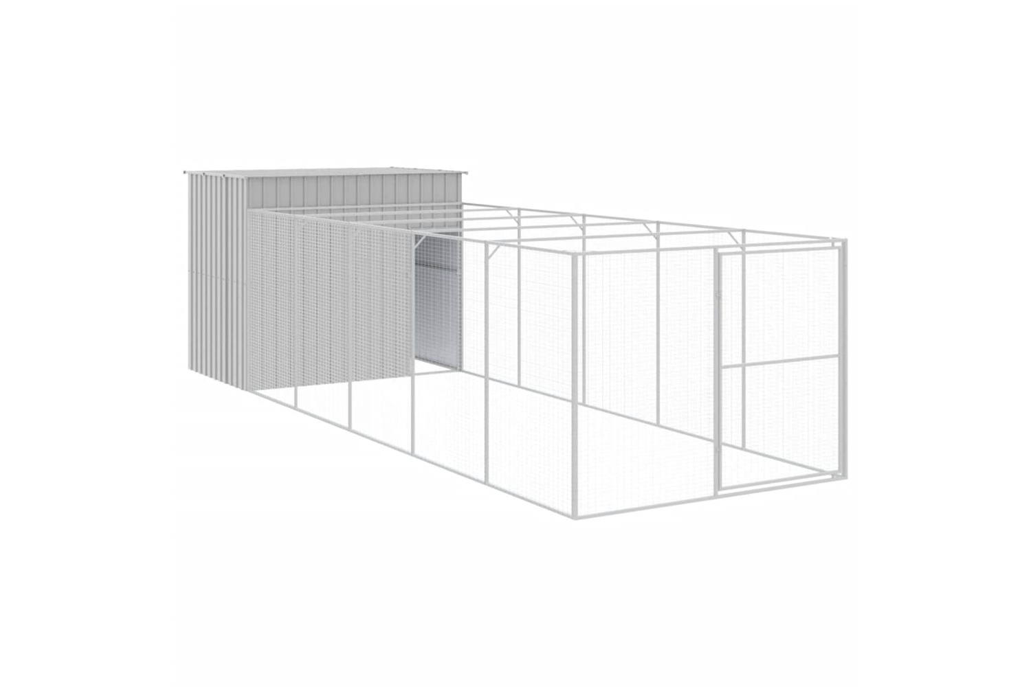 vidaXL 3189127 Dog House With Run Light Grey 214x661x181cm Galvanised Steel