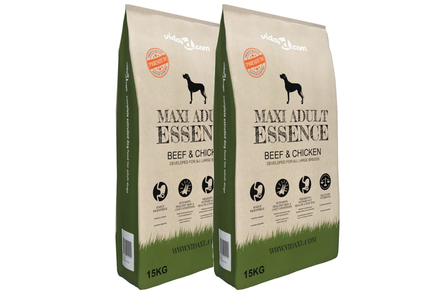 vidaXL 275193 Premium Dry Dog Food Maxi Adult Essence Beef&chicken 2pcs 30kg