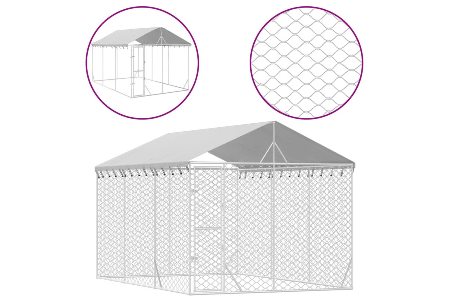 vidaXL 3190487 Outdoor Dog Kennel With Roof Silver 3x4.5x2.5 M Galvanised Steel