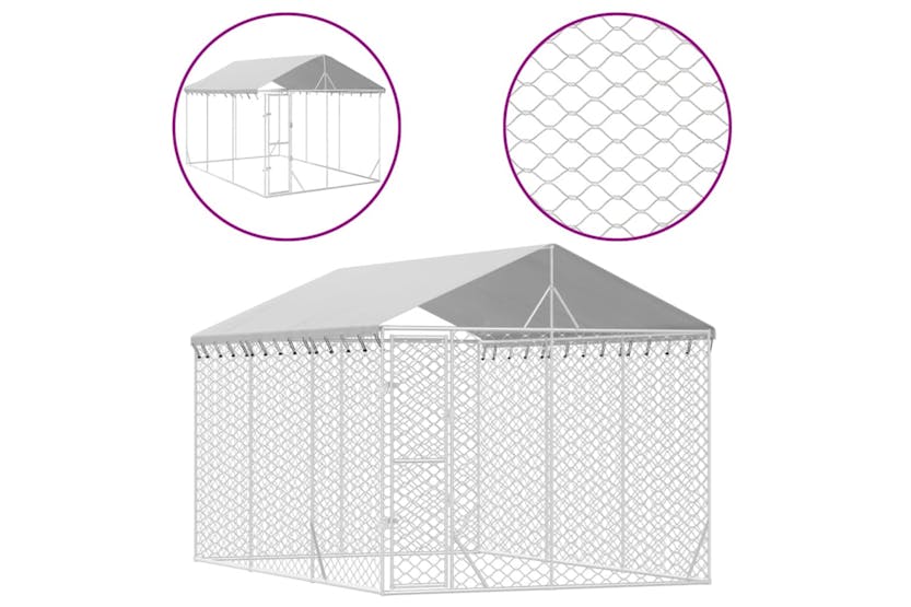 Vidaxl 3190487 Outdoor Dog Kennel With Roof Silver 3x4.5x2.5 M Galvanised Steel