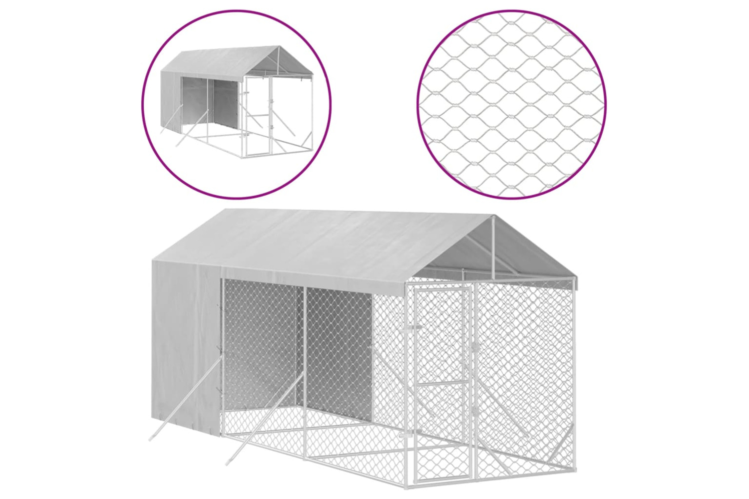 vidaXL 3190491 Outdoor Dog Kennel With Roof Silver 2x6x2.5 M Galvanised Steel