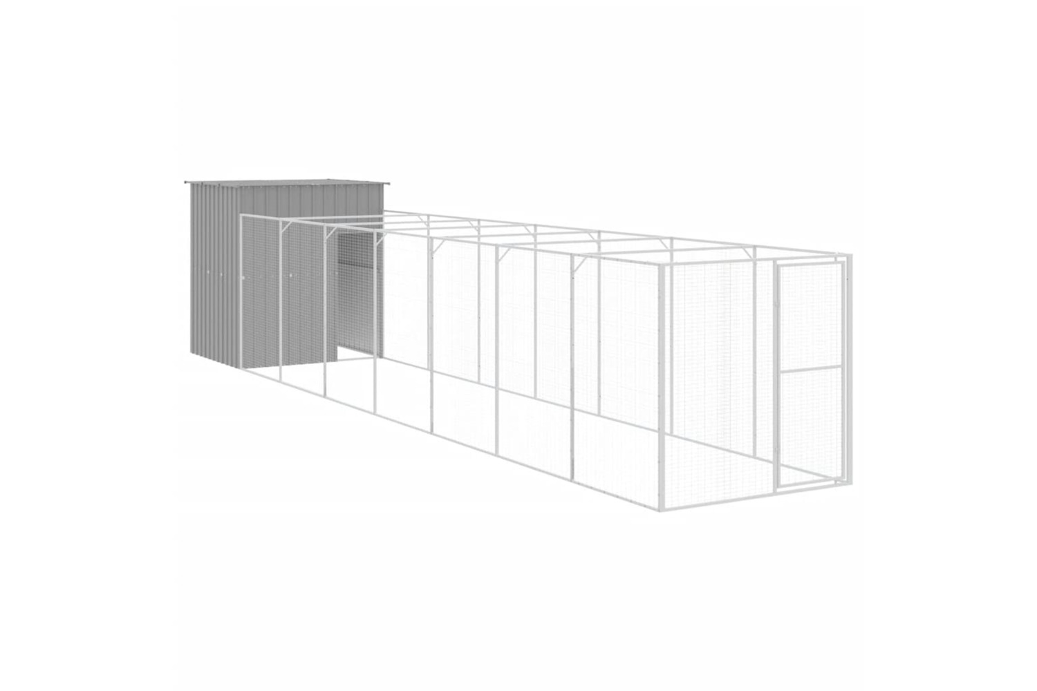 vidaXL 3189106 Dog House With Run Light Grey 165x863x181cm Galvanised Steel