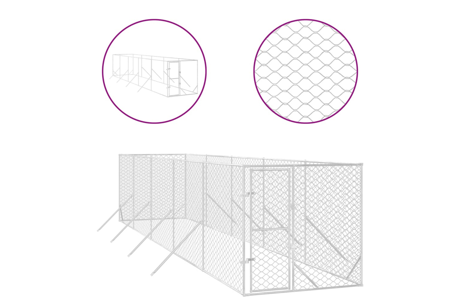 vidaXL 3190453 Outdoor Dog Kennel Silver 2x10x2 M Galvanised Steel