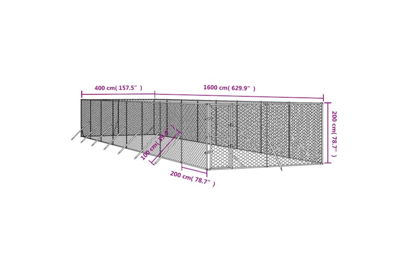 Vidaxl 3190458 Outdoor Dog Kennel Silver 4x16x2 M Galvanised Steel