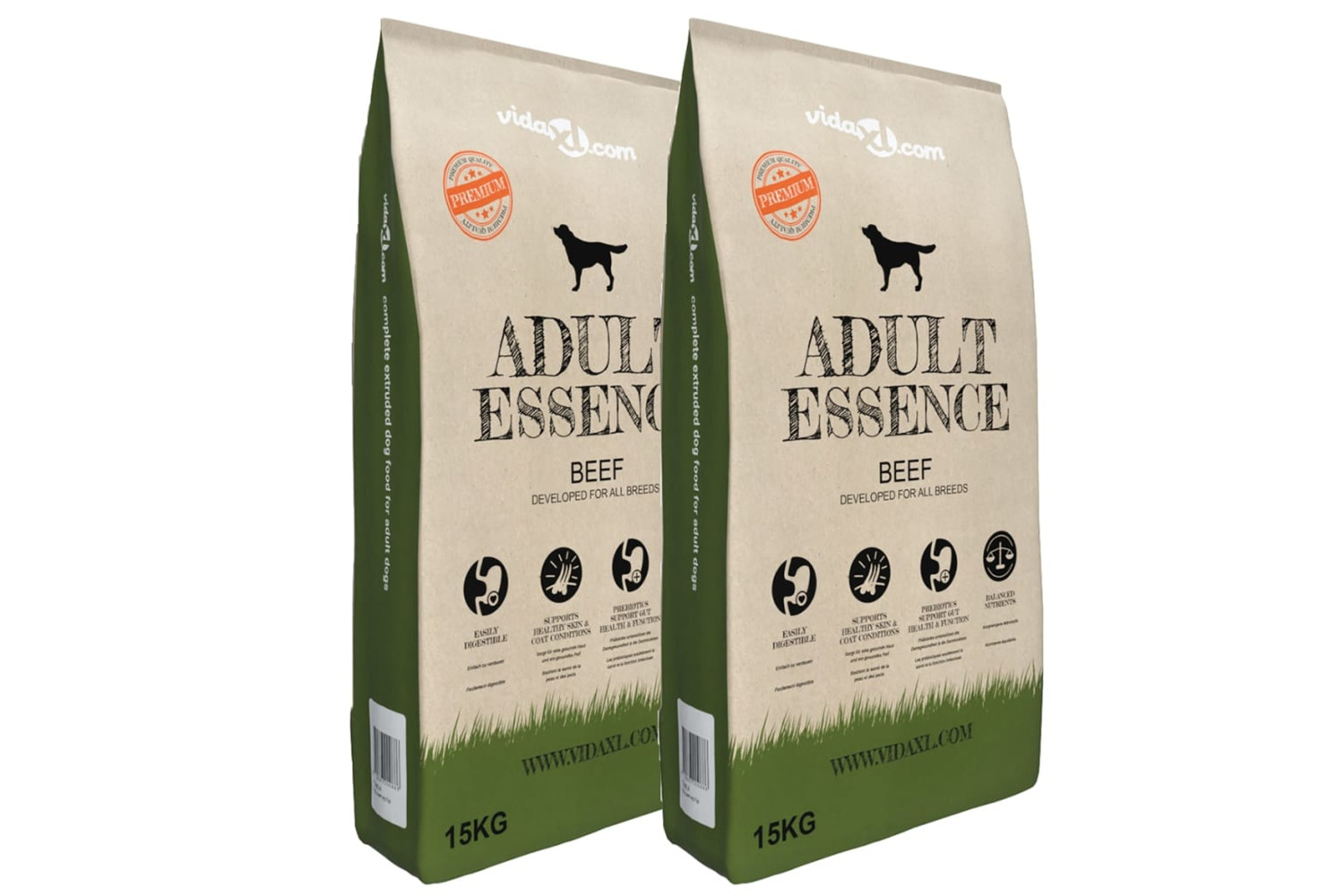 vidaXL 275191 Premium Dry Dog Food Adult Essence Beef 2 Pcs 30 Kg