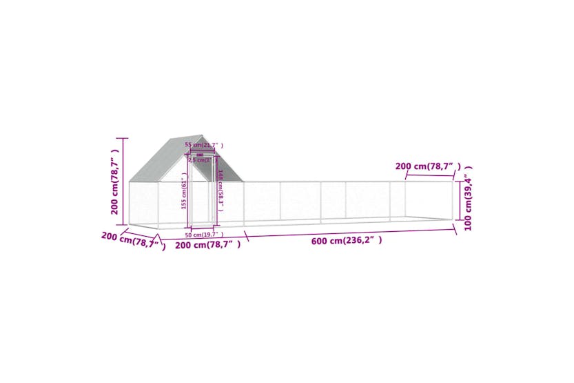 Vidaxl 144558 Chicken Coop 8x2x2 M Galvanised Steel