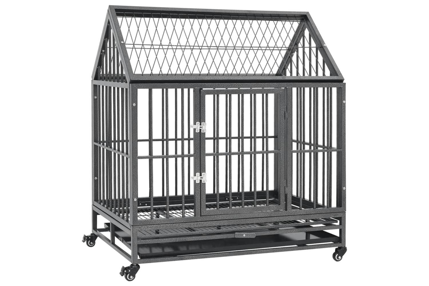 Vidaxl 171493 Dog Cage With Wheels And Roof Steel 92x62x106 Cm