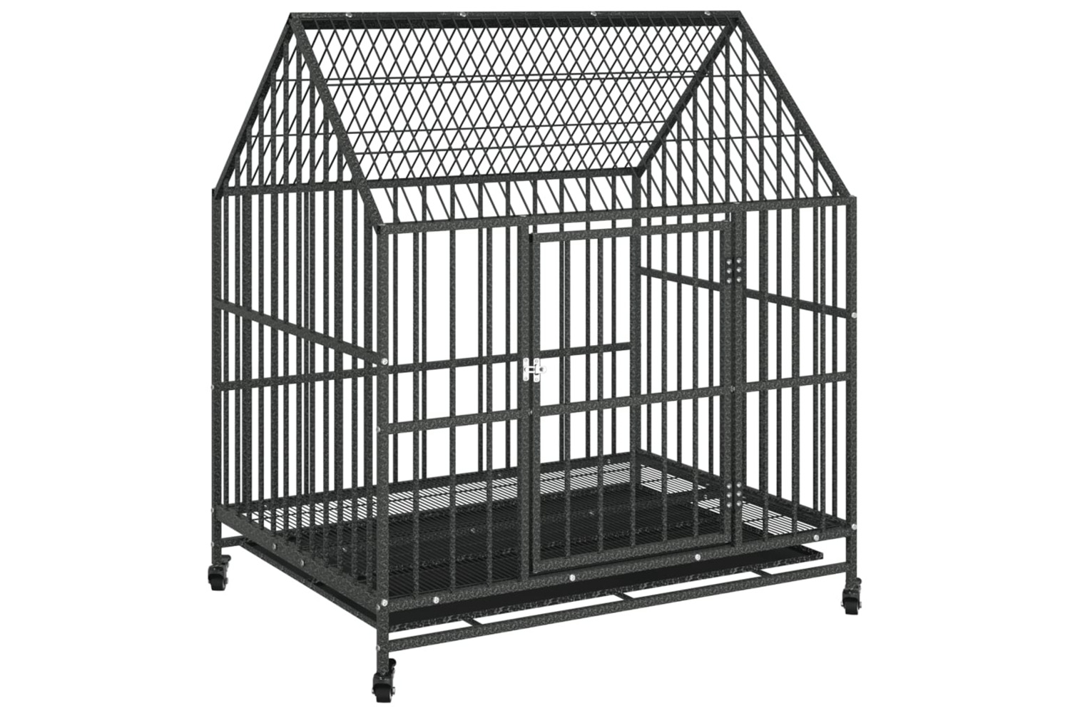 vidaXL 172208 Dog Cage With Wheels Black Galvanised Steel